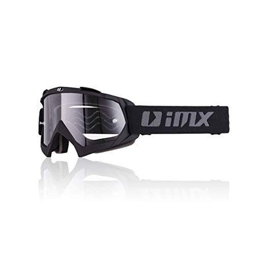 iMX Gafas Mud | Lente transparente | Correa con estampado de silicona | Espuma de tres capas | Incluye una lente | Motocross Enduro Mtb Downhill Freeride, Negro mate, one size