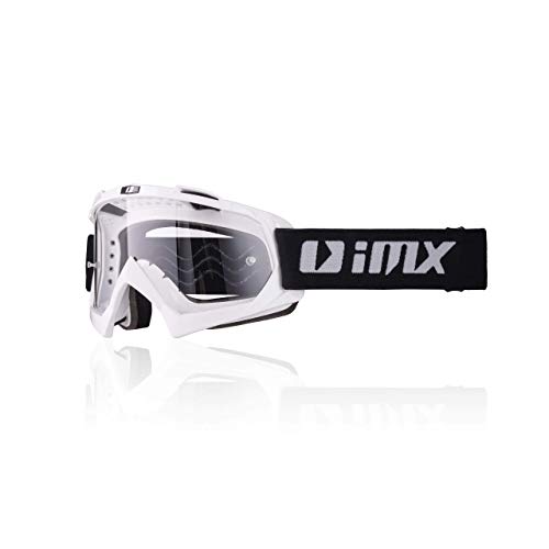 iMX Gafas Mud Lente transparente Correa con estampado de silicona Espuma de tres capas Incluye una lente Motocross Enduro Mtb Downhill Freeride, One Size, Blanco
