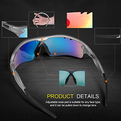 Inbike Gafas de Sol Polarizadas Para Ciclismo con 5 Lentes Intercambiables Uv400 y Montura de Tr-90, Gafas Para Mtb Bicicleta Montaña 100% de Protección Uv(Gris)