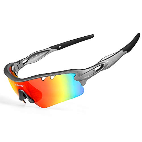 Inbike Gafas de Sol Polarizadas Para Ciclismo con 5 Lentes Intercambiables Uv400 y Montura de Tr-90, Gafas Para Mtb Bicicleta Montaña 100% de Protección Uv(Gris)