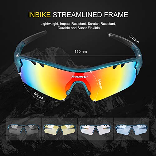 INBIKE Gafas De Sol Polarizadas para Ciclismo con 5 Lentes Intercambiables UV400 Y Montura De TR-90, Gafas para MTB Bicicleta Montaña 100% De Protección UV
