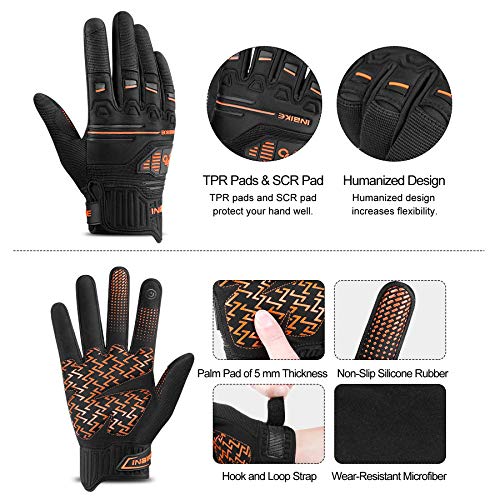 INBIKE Guantes Bicicleta Montaña Bici MTB Protección Largos Ciclismo Hombre Mujer Resistente Invierno Verano Pantalla Táctil Naranja L