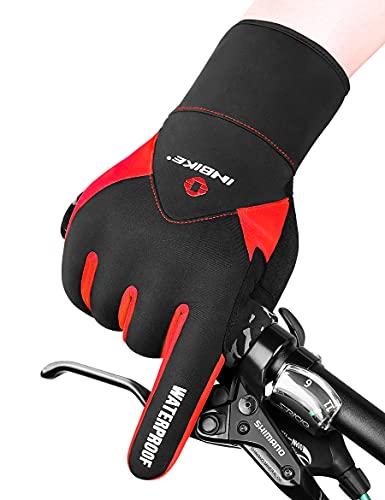 INBIKE Guantes Calientes De Ciclismo De Invierno, Guantes De Pantalla Táctil para Hombre con Dedos Completos Cortavientos E Impermeable(Rojo,XL)