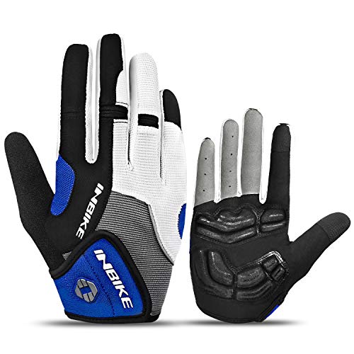 Inbike Guantes Ciclismo Gel Para Hombre Mujer Guantes de Bicicleta Mtb Bici Cicilista(Azul-Largo,Xl)