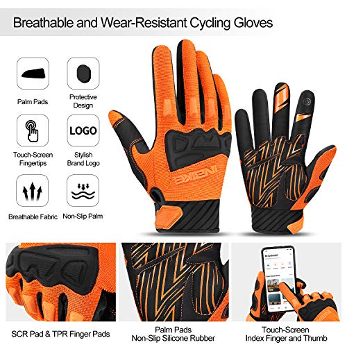 INBIKE Guantes Ciclismo Hombre Largo Guantes Bicicleta Carretera Pantalla Táctil Acolchado Antideslizante, Unisex Adulto(Naranja-M)