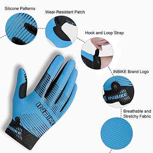 INBIKE Guantes de Ciclismo MTB Dedo Largo Transpirable Pantalla Táctil Antideslizante Amortiguación y para Ciclismo de Montaña Descenso Hombres Damas(Azul,S)