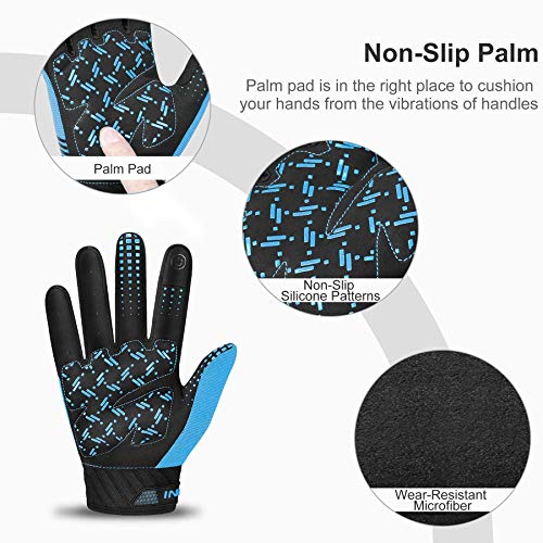 INBIKE Guantes de Ciclismo MTB Dedo Largo Transpirable Pantalla Táctil Antideslizante Amortiguación y para Ciclismo de Montaña Descenso Hombres Damas(Azul,S)