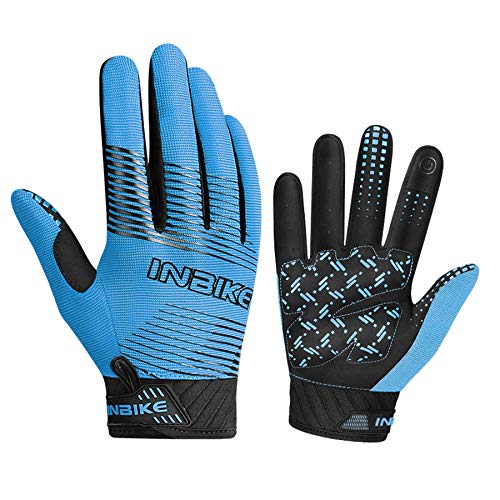 INBIKE Guantes de Ciclismo MTB Dedo Largo Transpirable Pantalla Táctil Antideslizante Amortiguación y para Ciclismo de Montaña Descenso Hombres Damas(Azul,S)