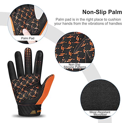 INBIKE Guantes de Ciclismo MTB Dedo Largo Transpirable Pantalla Táctil Antideslizante Amortiguación y para Ciclismo de Montaña Descenso Hombres Damas(Naranja,L)