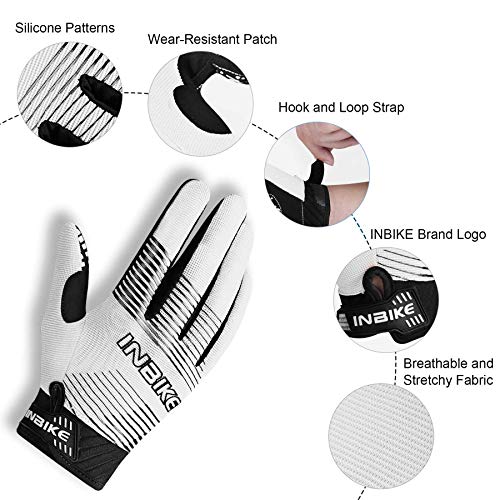 INBIKE Guantes de Ciclismo MTB Dedo Largo Transpirable Pantalla Táctil Antideslizante Amortiguación y para Ciclismo de Montaña Descenso Hombres Damas(Blanco,XL)