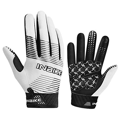 INBIKE Guantes de Ciclismo MTB Dedo Largo Transpirable Pantalla Táctil Antideslizante Amortiguación y para Ciclismo de Montaña Descenso Hombres Damas(Blanco,XL)