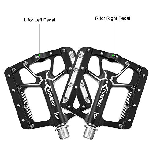 INBIKE Pedales Antideslizante De MTB Bicicleta, Pedales Plataforma De Aluminio con Rodamiento 9/16 para Bicicleta De Montaña Bicicleta De Carretera(Negro)