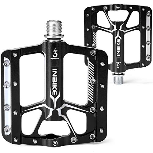 INBIKE Pedales Antideslizante De MTB Bicicleta, Pedales Plataforma De Aluminio con Rodamiento 9/16 para Bicicleta De Montaña Bicicleta De Carretera(Negro)