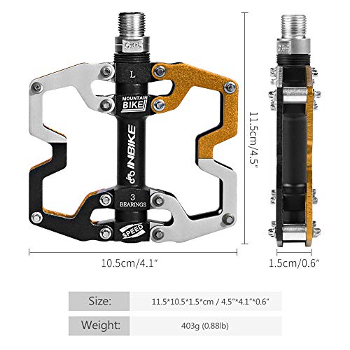 INBIKE Pedales Bicicleta Pedales Plataforma De Aluminio Rodamiento De Acero Cromado 9/16 para Bicicleta De Montaña Carretera (Amarillo)