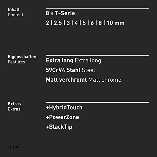 INBUS® 70129 Set de llaves hexagonales con mango en T 8pz, 2–10mm, con HybridTouch — Made in Germany