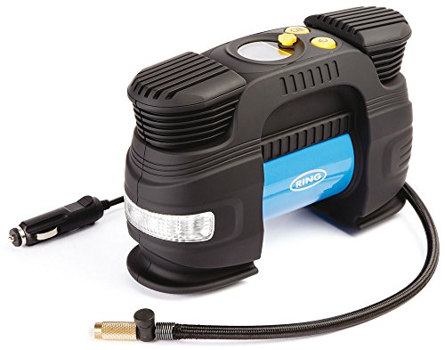 Inflador digital rápido para neumáticos grandes Ring RAC830 de 12 V, con función de preprogramación, set de adaptadores y estuche de transporte