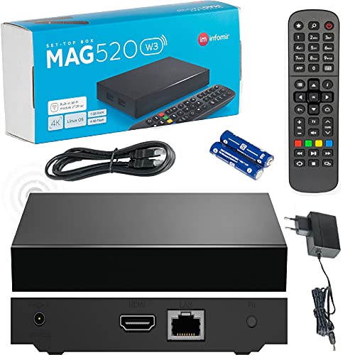 INFOMIR Original MAG520w3 Wİ-Fİ / 4K UHD IPTV Box / Internet TV / 2160p 60 FPS Reproductor Multimedia IPTV Receptor Set Top Box / Apoyo HEVC H.256 / Quad Core Arm Cortex-A53 / + Cable HDMI