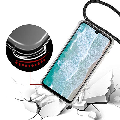 Ingen Funda con Cuerda para Huawei P Smart Plus 2019 / Honor 20 Lite - Carcasa Transparente TPU Suave Silicona Case con Colgante - Negro