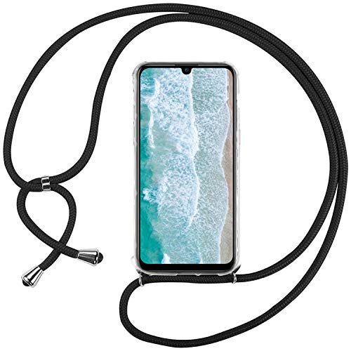 Ingen Funda con Cuerda para Huawei P Smart Plus 2019 / Honor 20 Lite - Carcasa Transparente TPU Suave Silicona Case con Colgante - Negro