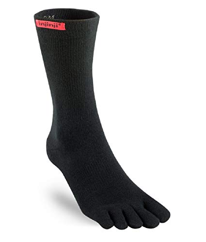 Injinji Performance Sport Original Weight Crew CoolMax Toe Socks- Black-Small