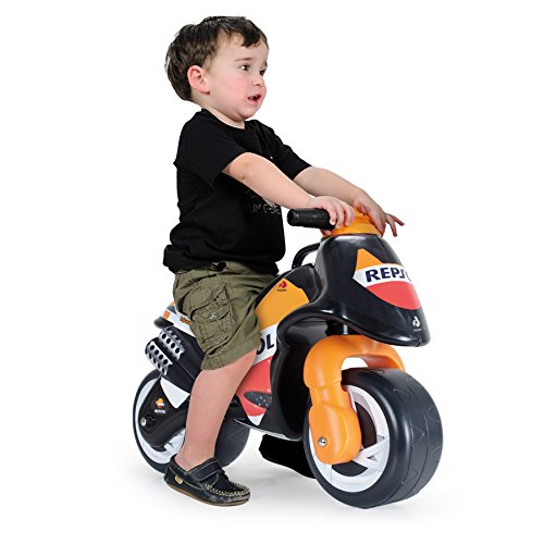 INJUSA - Moto Correpasillos Neox Repsol Color Negro con Decoración Permanente, Ruedas Anchas de Plástico y Asa de Transporte Recomendado a Niños +18 Meses