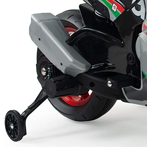 INJUSA – Moto Racing Aprilia 12V con Licencia Oficial de Marca con Luces y Sonidos y Acelerador en Puño Recomendada a Niños +3 Años