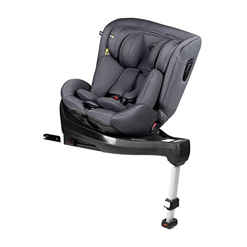 Innovaciones MS Roma 1843 - Silla de Coche Grupo 0/1/2/3 (0-36Kg), Giratoria 360 y Pata de Apoyo, Gris