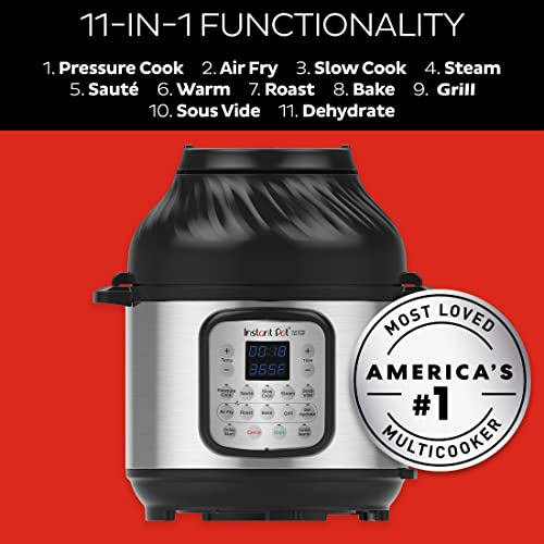 Instant Pot Duo Crisp + Air Fryer 5.7L Multicooker 11 en 1 Cocina a presión, saltea, cocina al vapor, cocina a fuego lento, sousvides, calienta, fríe al aire, asa, hornea, asa y deshidrata.