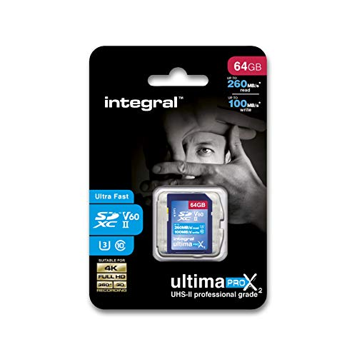 Integral Memory Tarjeta SD UHS-II de 64GB V60 de hasta 260 MB de Velocidad de Lectura y 100 MB de Velocidad de Escritura SDXC Profesional de Alta Velocidad