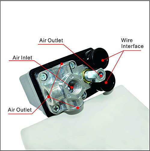 Interruptor de Presión de Compresor de Aire de 220V G1 / 4"4 Agujeros Solnoa, Válvula de Compresor, Interruptor para Compresor (Plástico y Aluminio)