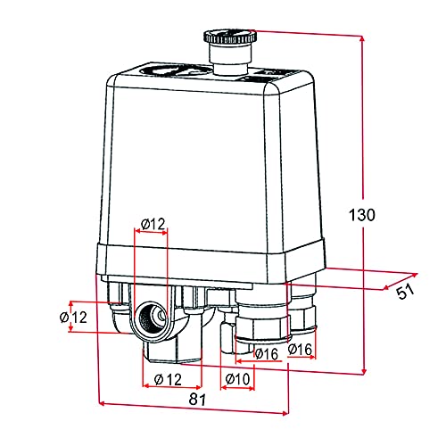 Interruptor de Presión de Compresor de Aire de 220V G1 / 4"4 Agujeros Solnoa, Válvula de Compresor, Interruptor para Compresor (Plástico y Aluminio)