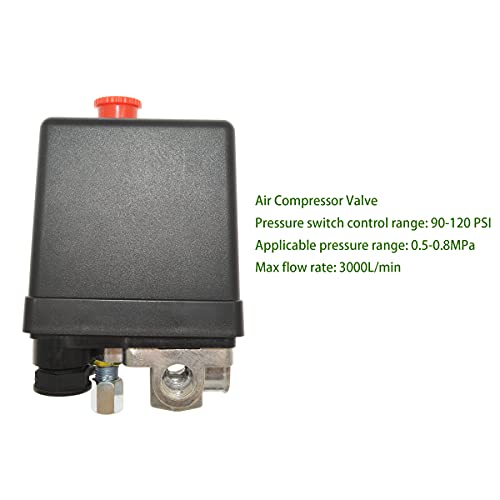 Interruptor de Presión de Compresor de Aire de 220V G1 / 4"4 Agujeros Solnoa, Válvula de Compresor, Interruptor para Compresor (Plástico y Aluminio)