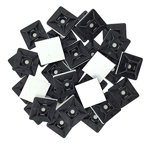 intervisio Juego Soportes Adhesivos para Bridas de Cable 19 mm x 19mm, Clips Adhesivo para las Brida de Plastico, Base de montaje sujetacables autoadhesivos cables, Negro, 100 Piezas