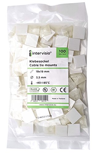 intervisio Juego Soportes Adhesivos para Bridas de Cable 19 mm x 19mm, Clips Adhesivo para las Brida de Plastico, Base de montaje sujetacables autoadhesivos cables, Blanco Natur, 100 Piezas