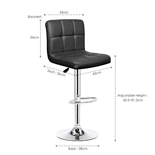 IntimaTe WM Heart 2 x Taburetes de Bar Cuadrado y Moderno Tapizados en Cuero de PU Silla Altura Ajustable Giratoria para Bar Cocina (Negro)