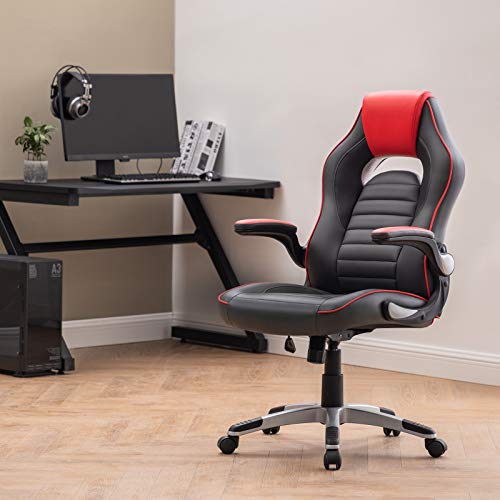 IntimaTe WM Heart Gaming Silla, Silla Oficina, Silla de Escritorio Giratoria y Ergonómica, Silla Ejecutiva de Espalda Alta PU, Apoyabrazos Ajustables y Mecanismo de Inclinación (Rojo & Gris)