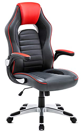 IntimaTe WM Heart Gaming Silla, Silla Oficina, Silla de Escritorio Giratoria y Ergonómica, Silla Ejecutiva de Espalda Alta PU, Apoyabrazos Ajustables y Mecanismo de Inclinación (Rojo & Gris)