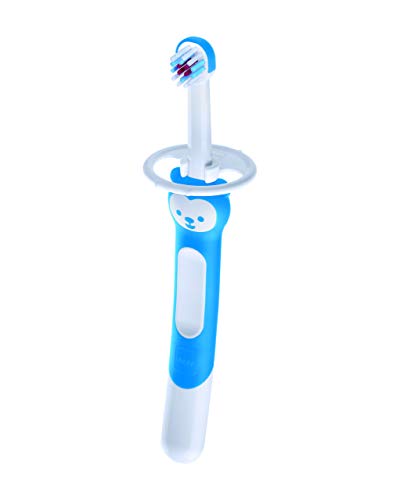 Intrucciones en lengua extranjera - Mam Learn to Brush Set de cepillos de dientes para niños de mango largo, cepillo de dientes para aprender la higiene oral en autonomía, 5 + meses, azul – 60 g