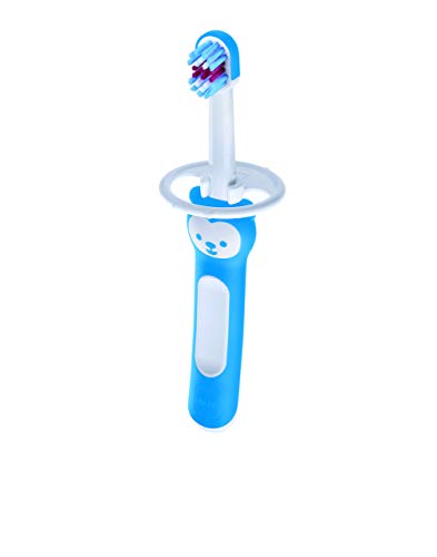 Intrucciones en lengua extranjera - Mam Learn to Brush Set de cepillos de dientes para niños de mango largo, cepillo de dientes para aprender la higiene oral en autonomía, 5 + meses, azul – 60 g