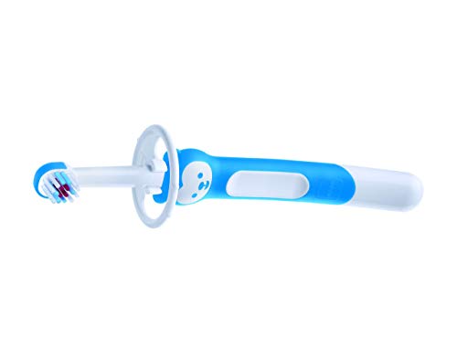 Intrucciones en lengua extranjera - Mam Learn to Brush Set de cepillos de dientes para niños de mango largo, cepillo de dientes para aprender la higiene oral en autonomía, 5 + meses, azul – 60 g