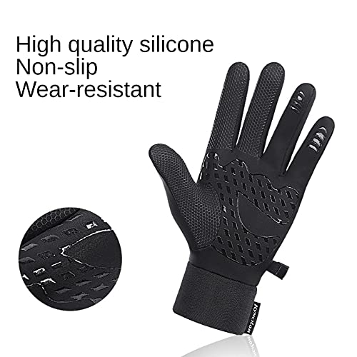 Invierno Hombres Mujeres Esquí Guantes de Nieve Guantes de Ciclismo Impermeables Guantes de Lana térmica cálidos de Dedo Completo con Bolsillo pequeño con Cremallera -Black-3-M