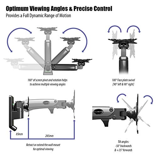 Invision 17-27 Pulgadas Soporte Monitor Pared y Soporte TV, VESA 75x75mm y 100x100mm con Brazo de Resorte de Gas, Altura Ergonómica Ajustable, Inclinación y Giro. Capacidad de Carga 2-7kg