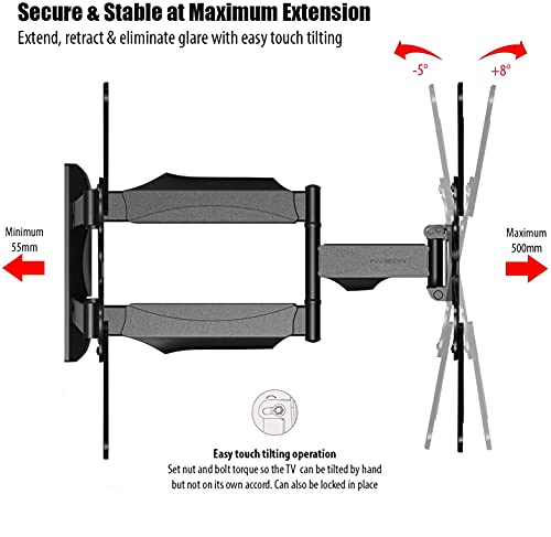 Invision Soporte de Pared para TV para Pantallas de 24-55 Pulgadas, Inclinar, Girar con Brazo Extensible para TVs LCD LED, 4K HDR - VESA 100x100 a 400x400 mm - Capacidad Máxima Peso 36,2kg (HDTV-E)