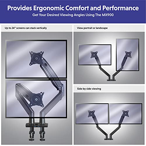 Invision Soporte Monitor Doble Brazo para Pantallas 22-32 Pulgadas, VESA 75/100mm, Altura Ajustable Inclinar Girar y Extender, Resorte de Gas Montaje de Abrazadera de Escritorio Peso 3-12kg (MX900)