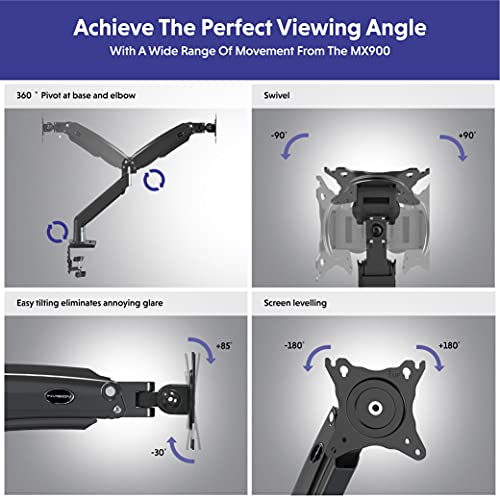 Invision Soporte Monitor Doble Brazo para Pantallas 22-32 Pulgadas, VESA 75/100mm, Altura Ajustable Inclinar Girar y Extender, Resorte de Gas Montaje de Abrazadera de Escritorio Peso 3-12kg (MX900)