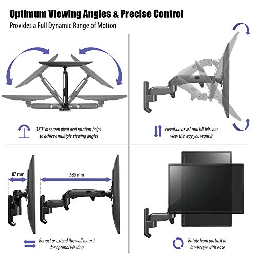 Invision Soporte Monitor Pared de PC y TV, para Pantallas 17-27", Ergonómico Soporte de un Solo Brazo Altura Ajustable con Inclinación, Giratoria y Rotar, VESA 75x75mm y 100x100mm, Peso 2-7kg [MX250]