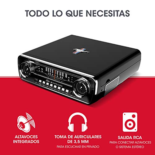 ION Audio Mustang LP - Centro de Música 4-en-1 con Diseño de Radio de Coche Clásico, con Giradiscos, Radio, USB y Entradas Auxiliares, color Negro