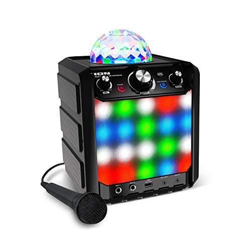 ION Audio Party Rocker Express - Altavoz Bluetooth 40W para Fiestas y Karaoke, con Micrófono y Centro de Karaoke con Pantalla de Luz de Fiesta en formato Domo, Rejilla de Luz LED y Batería Recargable