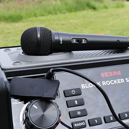 ION Block Rocker Sport Black - Altavoz Impermeable Ultra-Portátil de 100 Vatios con Batería Recargable de Larga Duración, Bluetooth, Micrófono, Radio Am/FM, Barra de Luces y Entrada Auxiliar