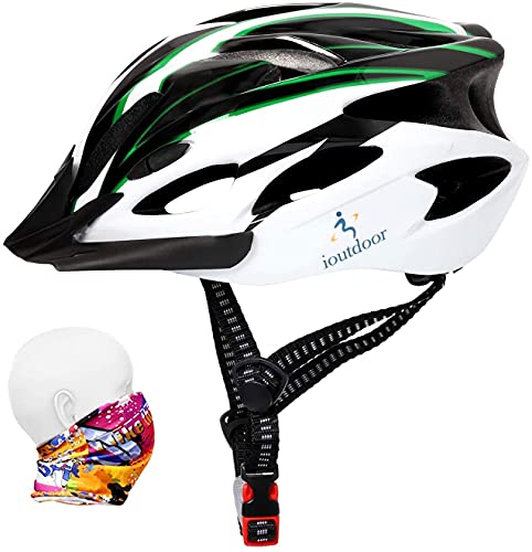ioutdoor Casco de bicicleta de 56 a 64 cm con visera [Auriculares deportivos, 18 ventilaciones] Para Unisex Adultos [Verde blanco - Grande]